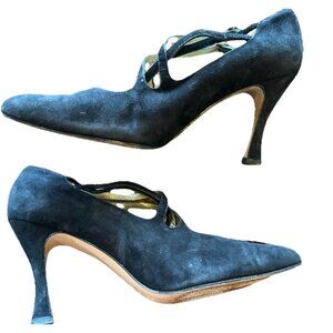 Sesto Meucci Shoes Black Strappy Suede Pointed Toe Made in Spain  Size 8.5 VTG